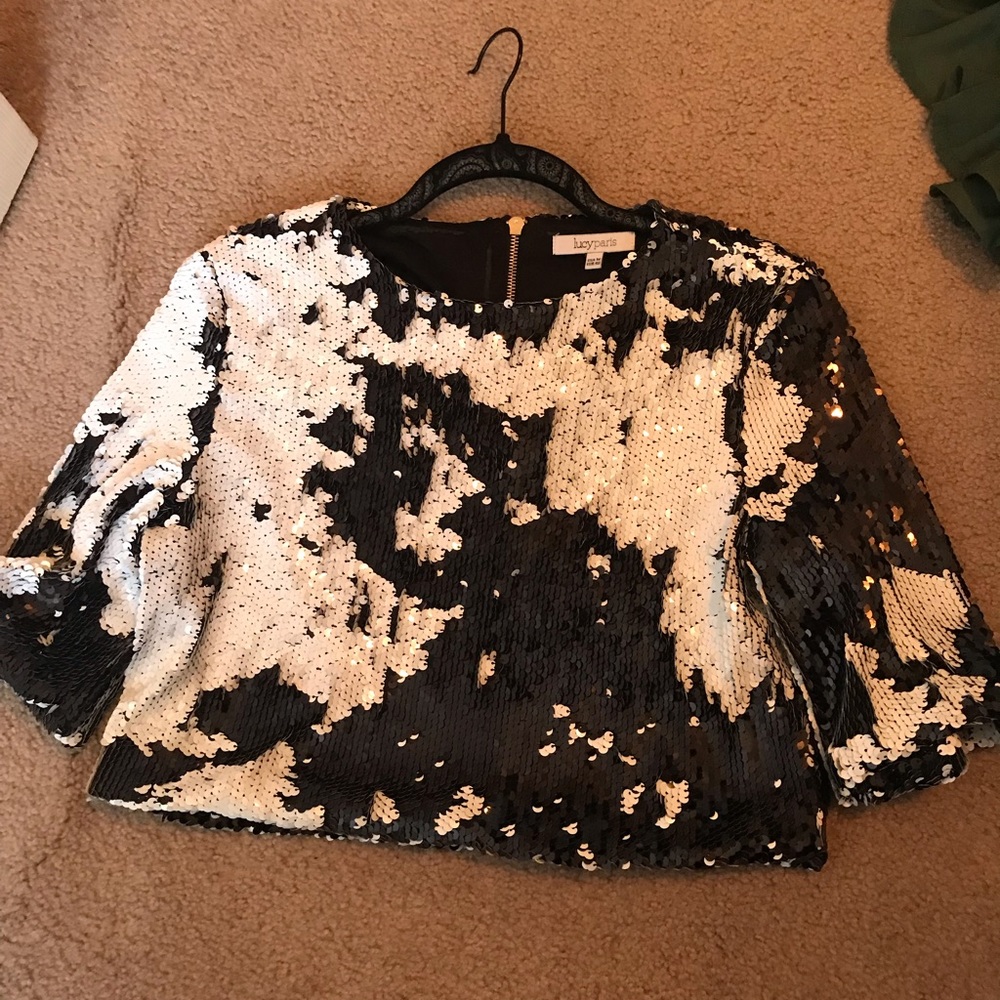 Lucy Paris Sequin Flip Crop Top